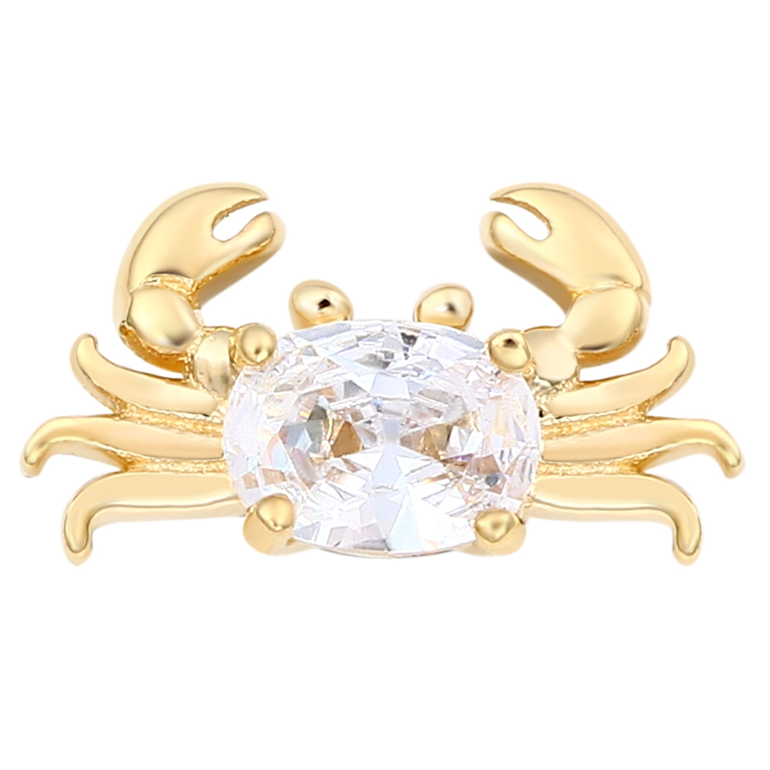 Eternal Metal 14kt Solid Gold Threadless Crab Shape Prong Set Clear Cz Top Earring Nose Piercing Jewelry 1