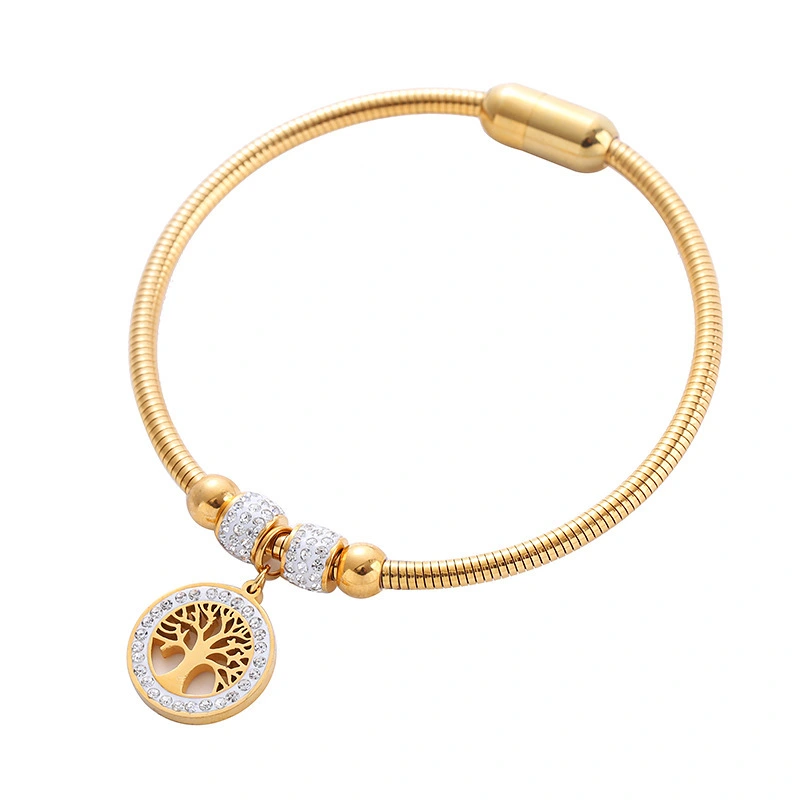 Manufacturer Wholesale Fashion Cut Diamond World Tree Pendants Bracelet Women Luxury Stainless Steel Jewelry 1