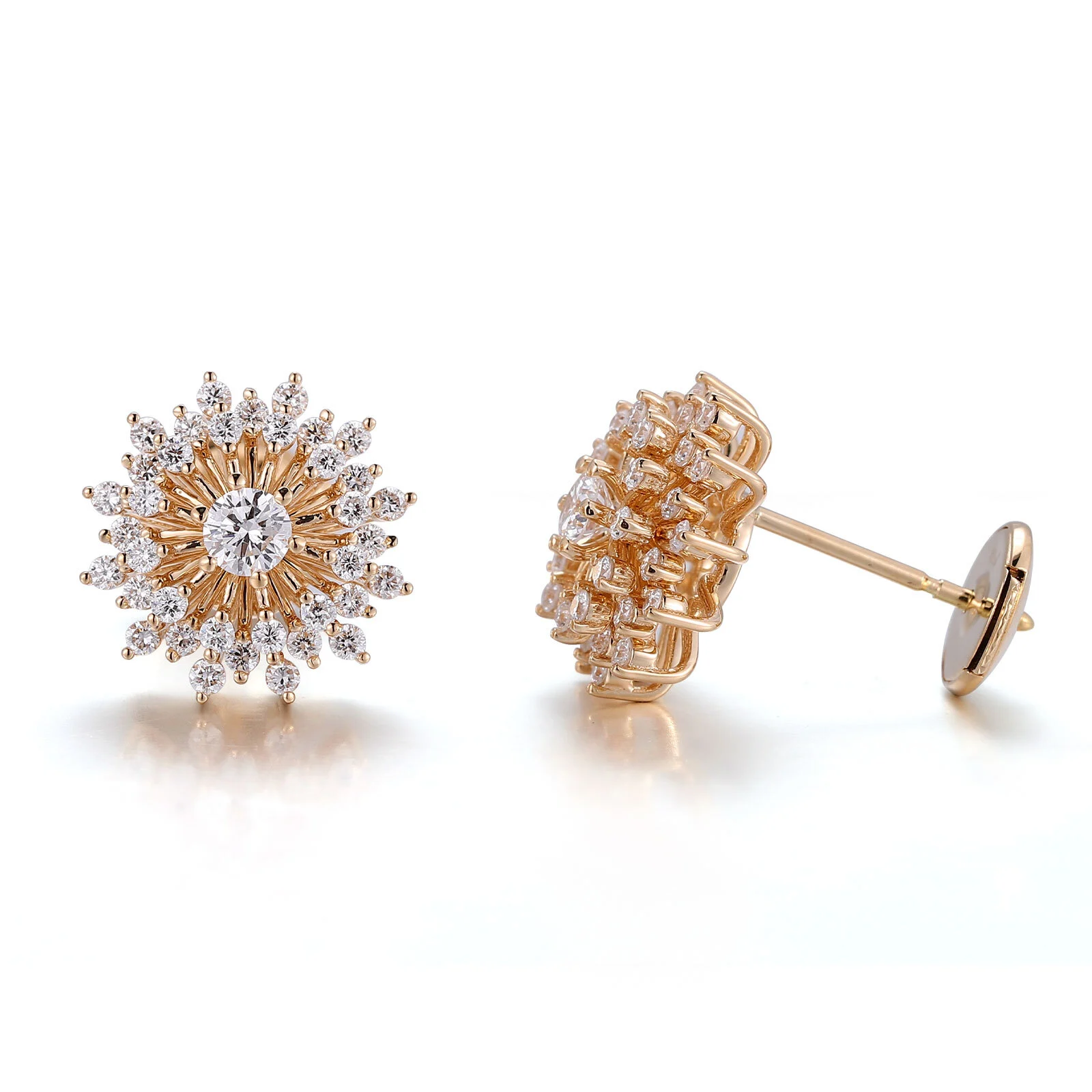 1Ct Total Vintage Femmes Boucles d'oreilles en diamant en 18 carats Jaune Gol Round Cut VVS Lab Diamond Flower Design Studs Oreilles 1
