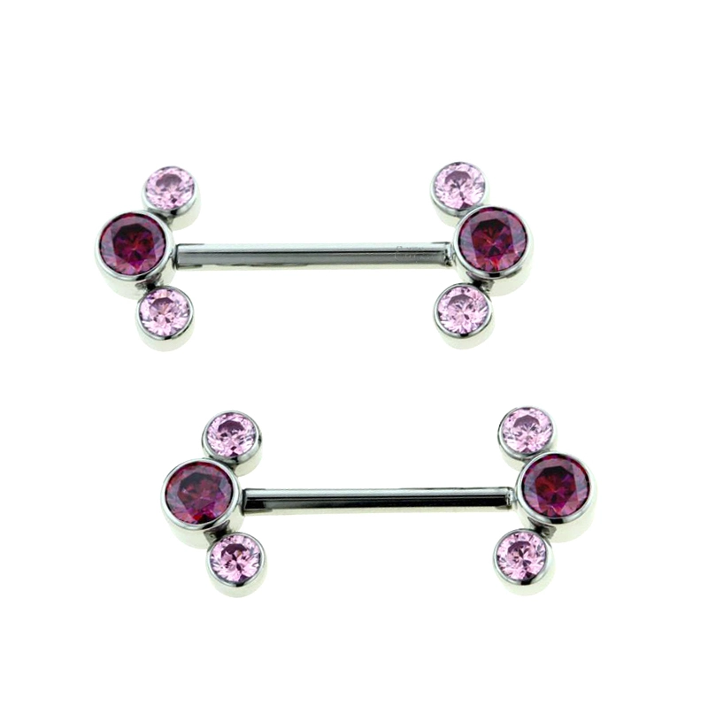 Conjunto de aro de titânio Eternal Metal ASTM F136 com 3 barras redondas CZ e rosca interna para mamilos, joias corporais 1
