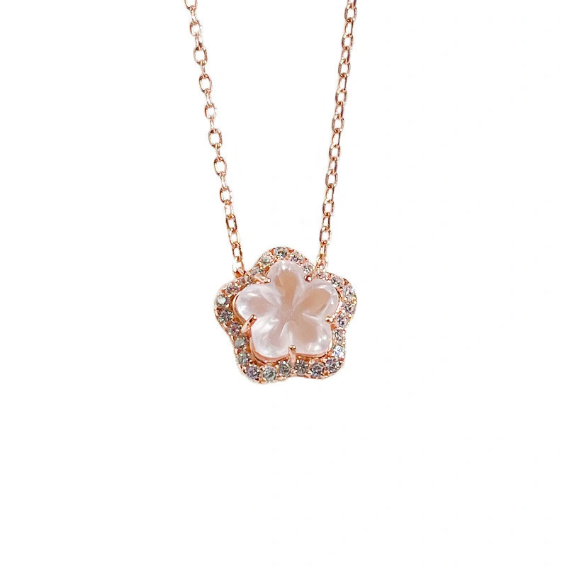 925 Sterling Silver Cherry Blossom Necklace For Women's High Grade Feeling Cold And Versatile Pink Crystal Collar Chain 1