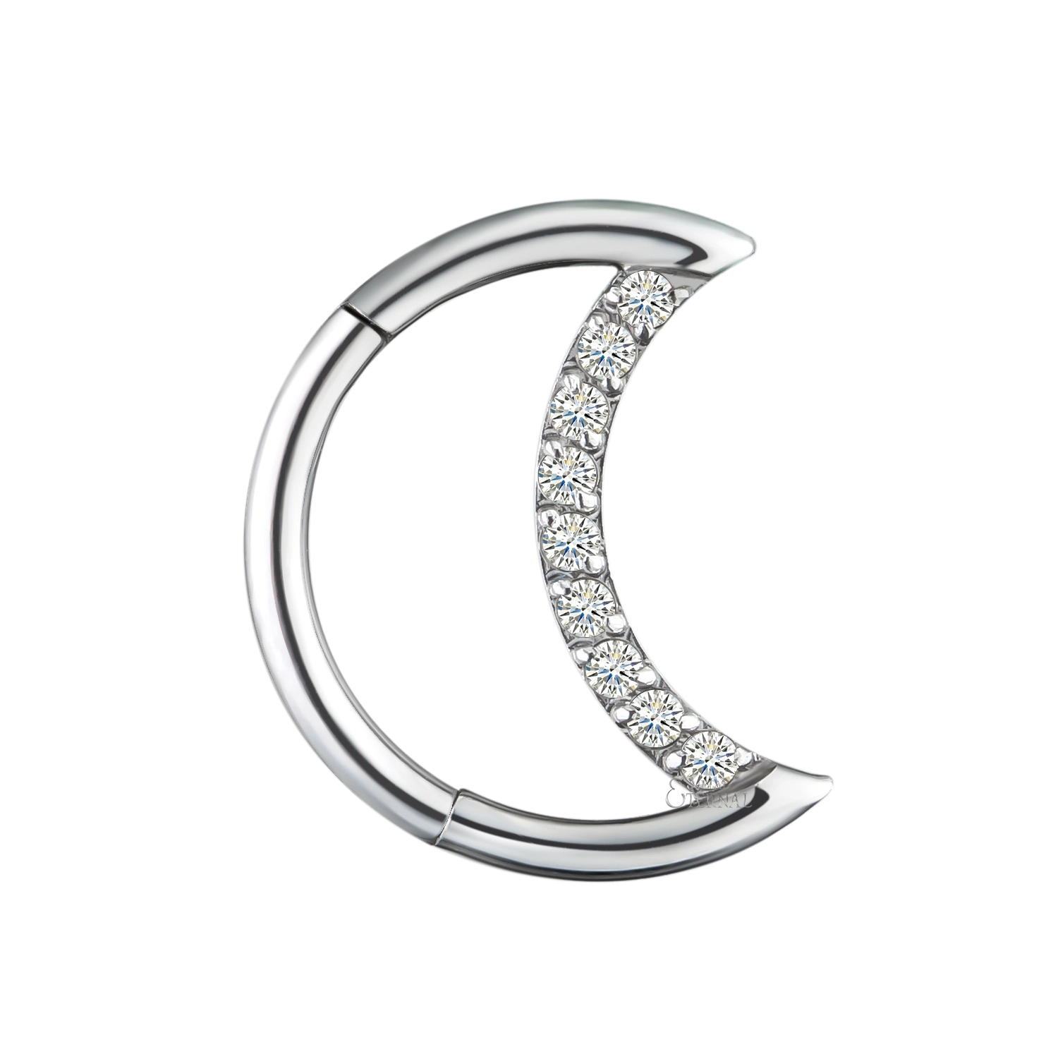 Eternal Metal 16g Crescent Clicker Cnc Set Cz Moon Shape Astm F136 Titanium Hinged Segment Ring Body Jewelry 1