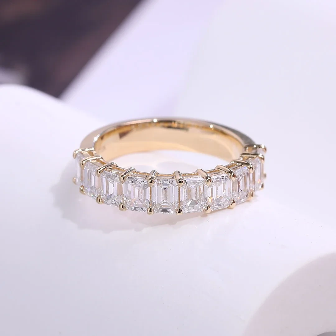 Provence Emerald Cut Moissanite Def VVS Anillos de compromiso Anillo de boda Diamond Estilo clásico 14K Joyería de oro sólido para mujeres hombres 1
