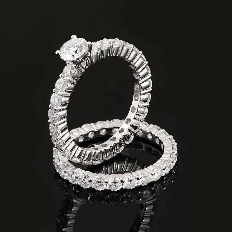 Provence Luxury Rings Iced Out Couple Set Round Cut Lady Engagement Moissanite Ring For Women 18k 14k 10k White Gold 1