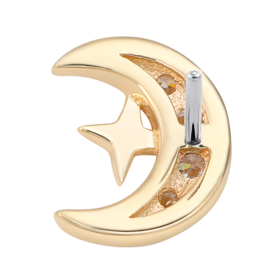 Eternal Metal 14k Solid Yellow Gold 5a Cz Moon Star Cradle Nose<000000>lip Piercing Ear<000000>cartilage Jewelry Threadless Push In Ends Tops 8
