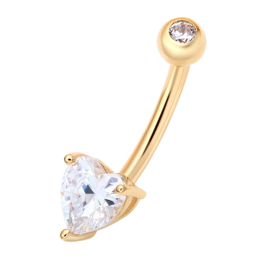 Eternal Metal 14k Solid Gold Internally Threaded Navel Rings Heart Shape Zircon Body Piercing Jewelry Wholesale 1