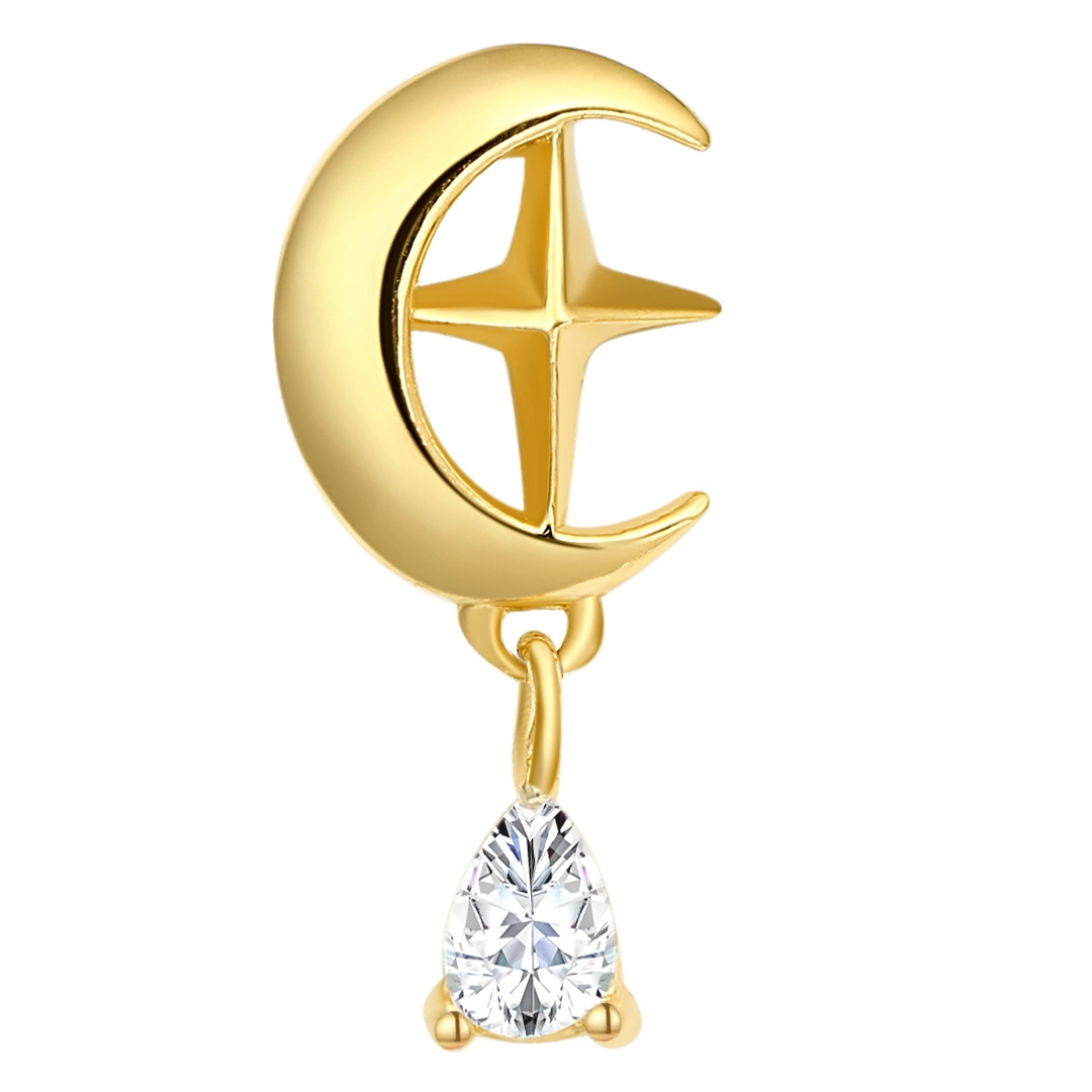 Eternal Metal 14k Solid Gold Moon Star Shape Threadless Push Pin Ends 5a Clear Zircon Dangle Piercing Jewelry 1