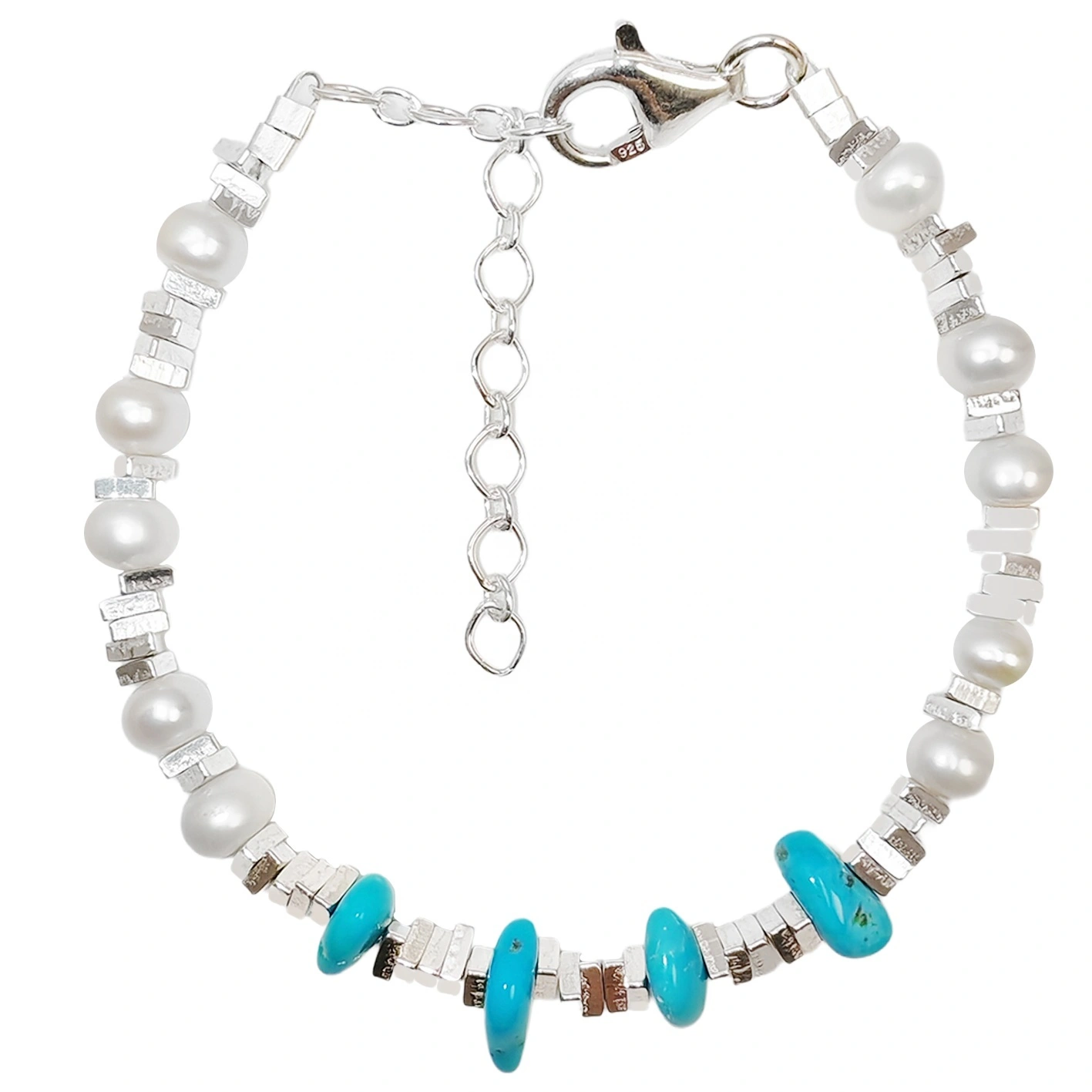 Turquoise Pearl Bracelet S925 Silver Fashion Women's Jewelry Designer Custom Natural Pearl Silver Beads Accessories1 1