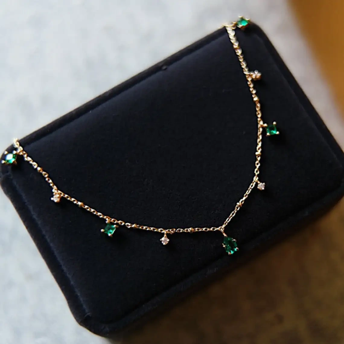 18k Gold Emerald Beads Jewelry Lab Grown Gemstone Emerald Bead Necklace 1