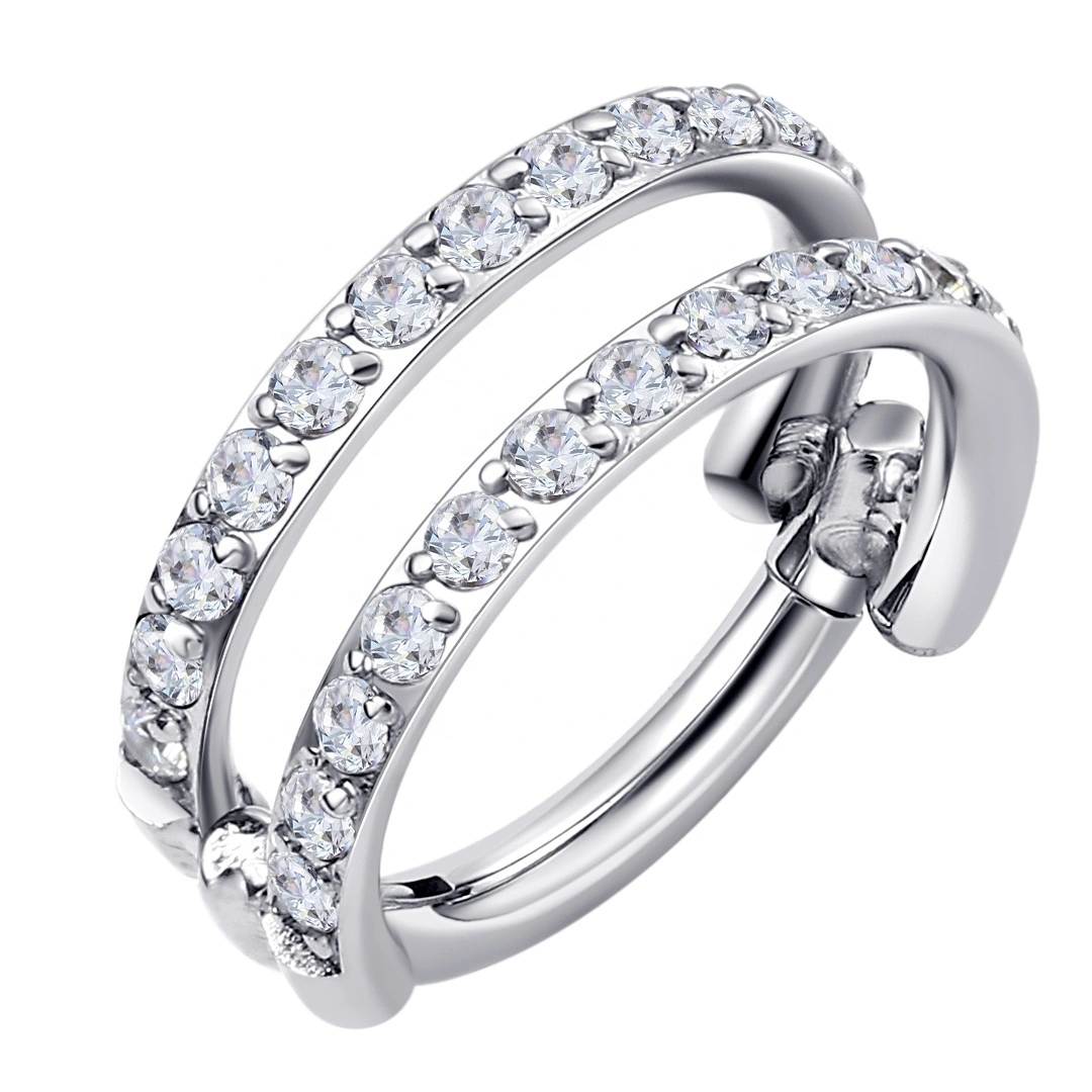 Eternal Metal Astm F136 Titanium Pave Cz Hinged Segment Hoop Ring Piercing Jewelry 1