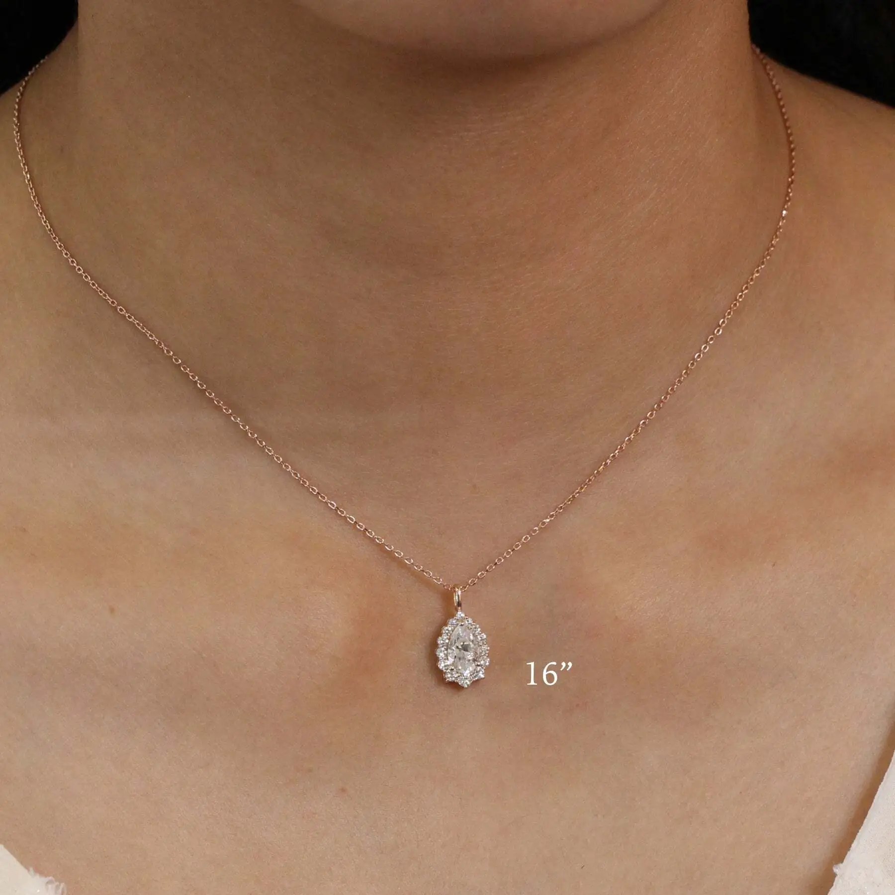 Tiara Halo Pear Collier en rose 10k def Moissanite 1CT PEUR COUPE DROP PENDANT FEMMES DIAMANT JIANIR Collier 1
