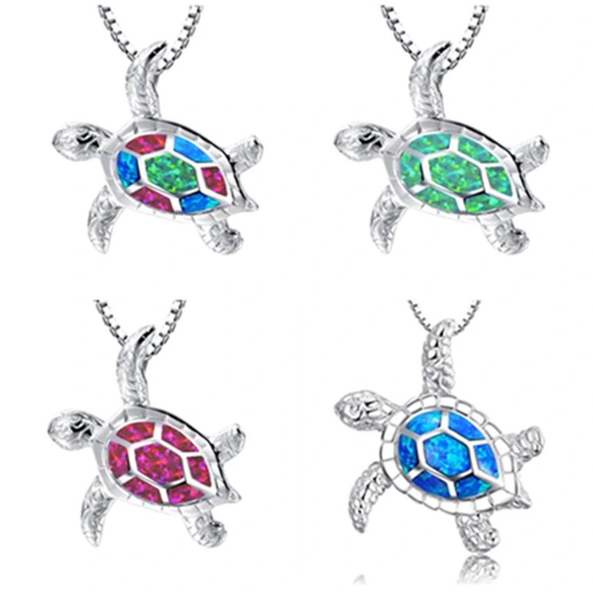Fashion Opal Drop Gel Colorful Sea Turtle Necklace Silver Plated Pendant Necklace 1