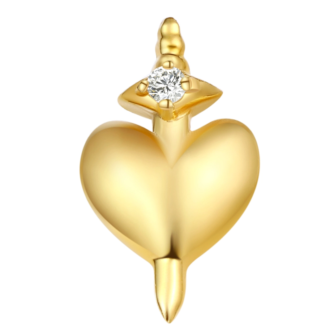 Eternal Metal 14k Solid Gold Sword Heart Shape Threadless Push Pin Ends 5a Clear Zircon Piercing Jewelry 1
