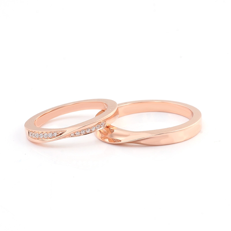 Wedding Jewelry Real Gold 14k Rose Color Diamond Couple Women Men Rings Round Moissanite Ring Set 1