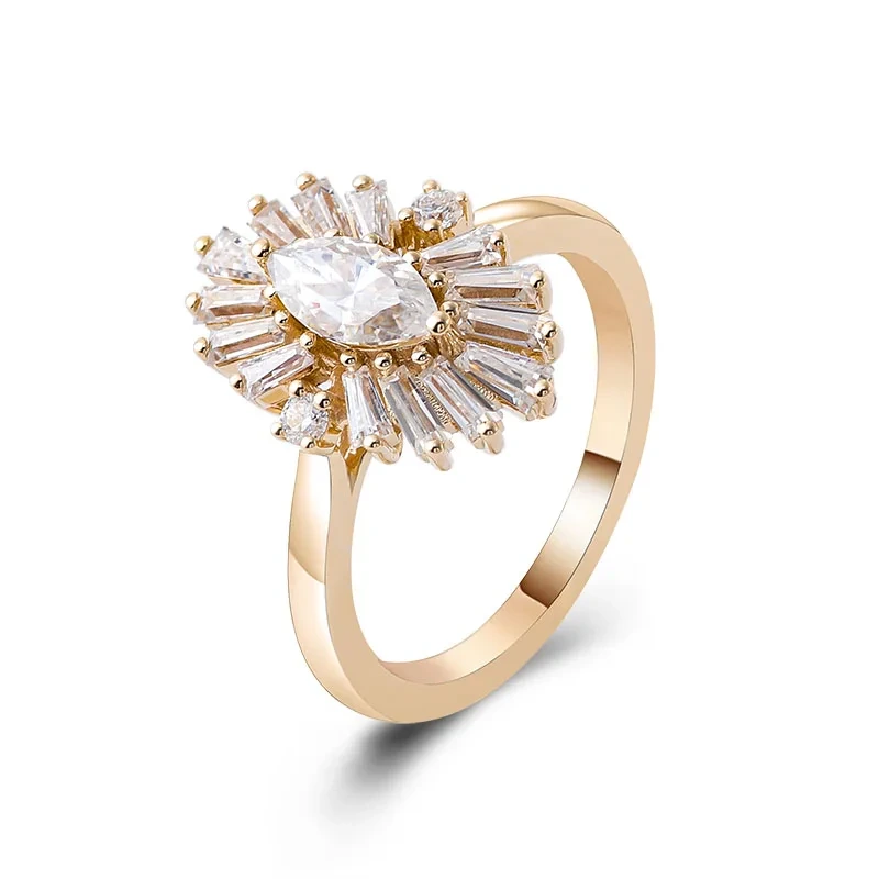 Provence Fashion Bijoux de luxe Femmes 10k Anneau en or jaune 0,55 cmt Marquise Cut Moissanite Diamond Cluster Rague de mariage Bague de mariage 1