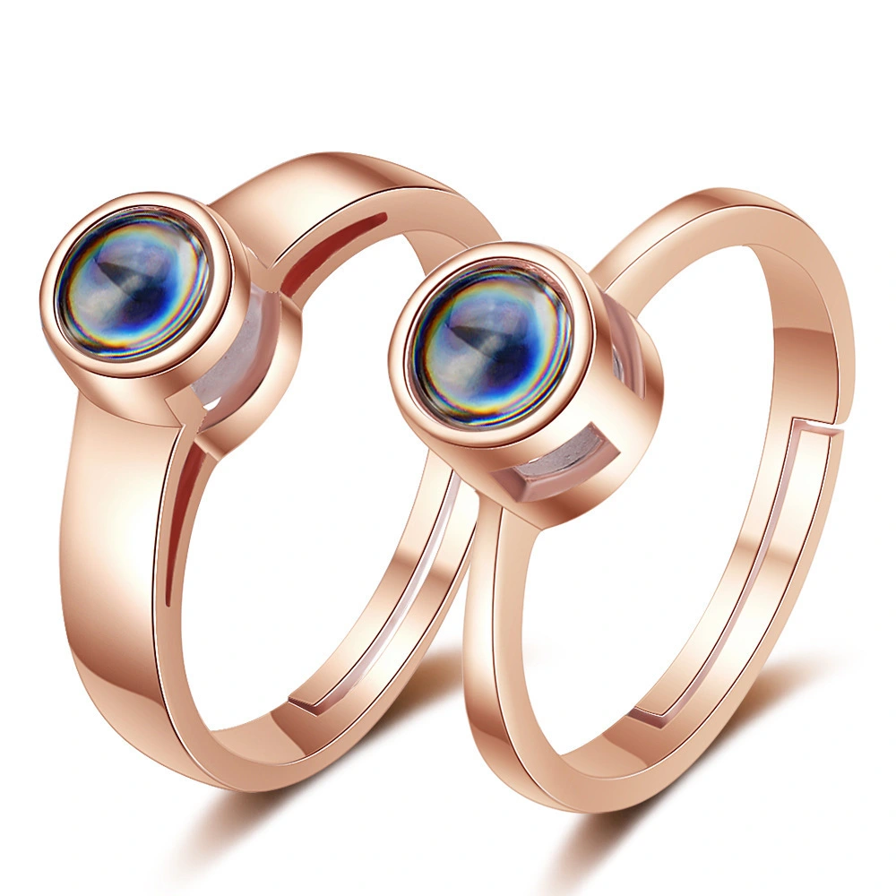 Valentine's Day Alloy Diamond Opening Adjustable Ring Memory Of Love 100 Languages I Love You Couple Projection Ring 1