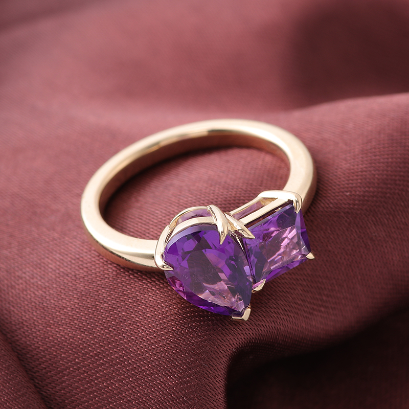 Gemstone Jewelry Two Tones Of Diamond Pear<000000>princess Cut Amethyst Engagement Ring In 14k Yellow 13