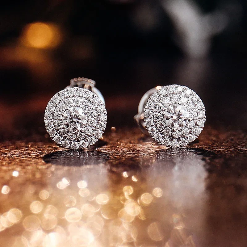 Magnifique boucles d'oreilles de mèss et de moustilles en diamant blanc rond blanc 1