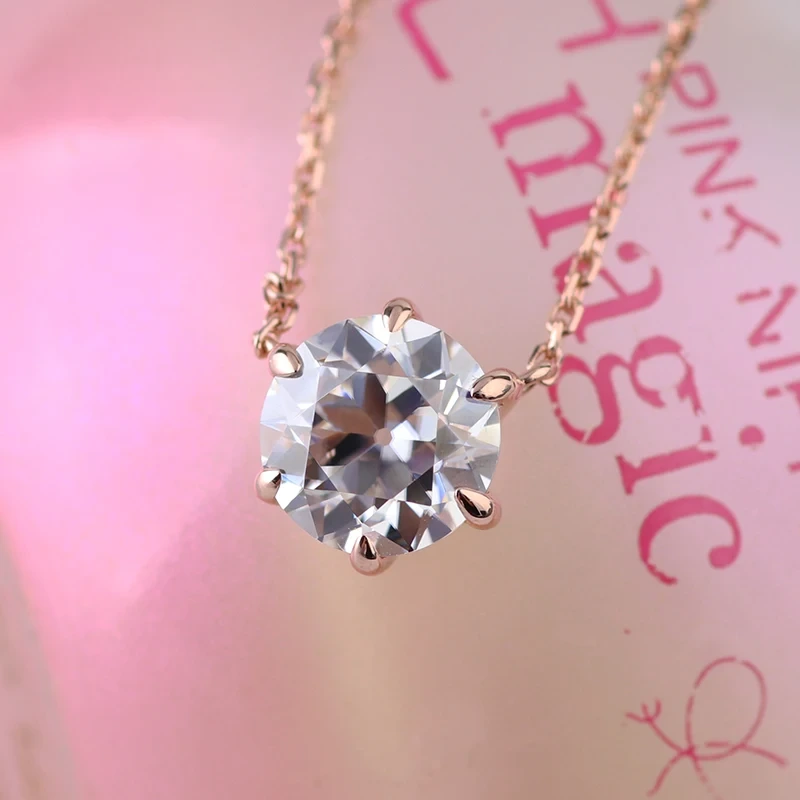 6,5 mm 1carat Old European Cut Oec Moisanite Panier de panier 14k Collier pendentif en or 1