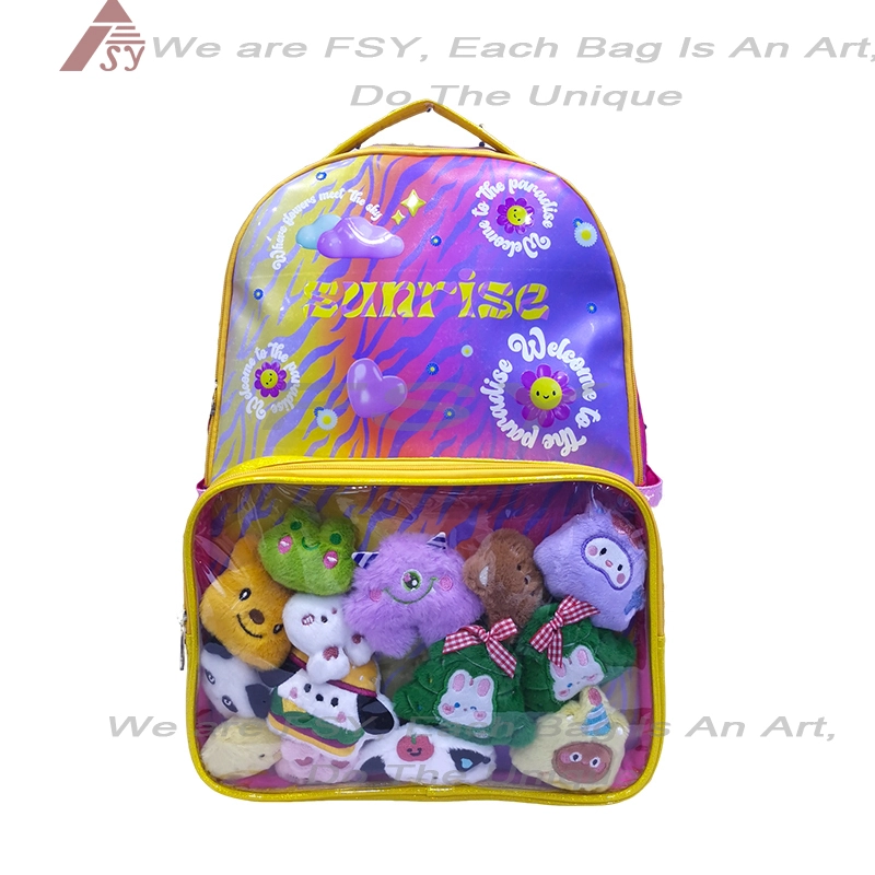 Cute Girls Clear Pvc Front Pocket Kids Primary School Bags Glitter Student Book Backpack 18 For College Casual Travel Bag 1