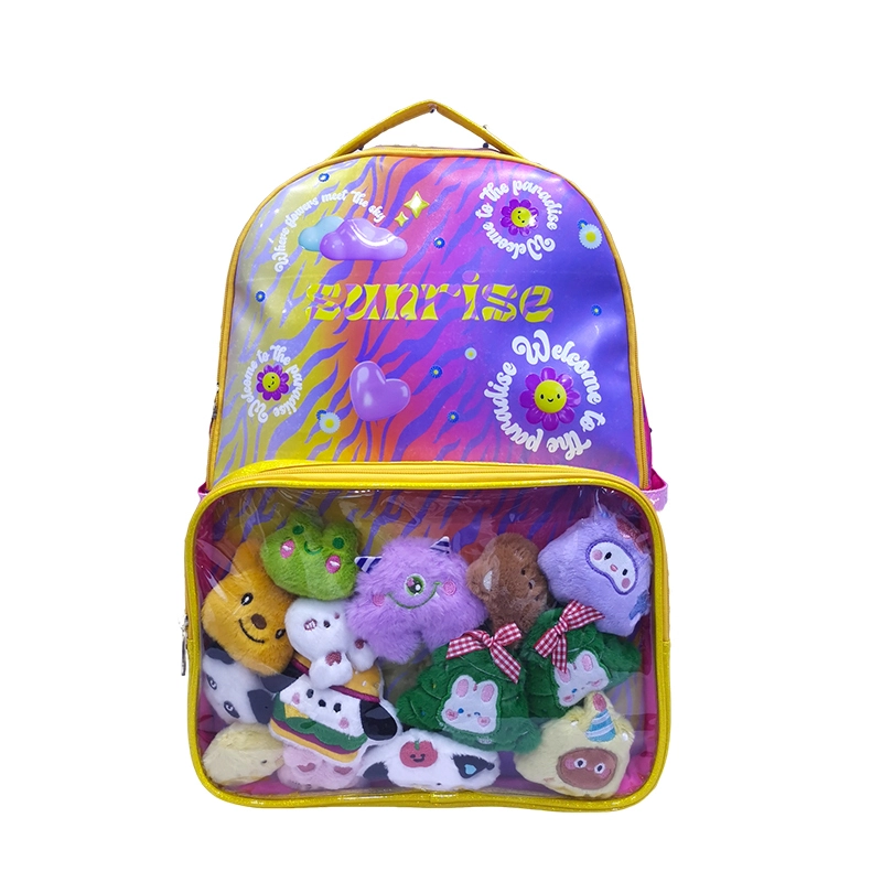 Cute Girls Clear Pvc Front Pocket Kids Primary School Bags Glitter Student Book Backpack 18 For College Casual Travel Bag 1