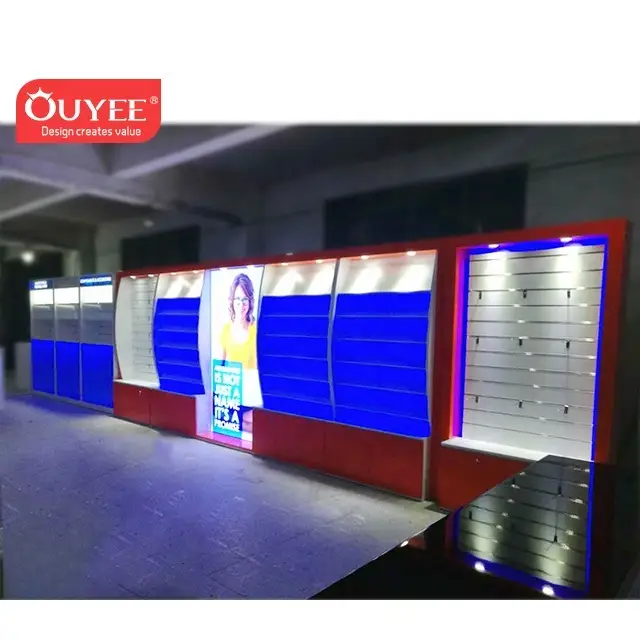 Espositore da banco in legno per accessori per telefoni cellulari e negozi di computer. 1