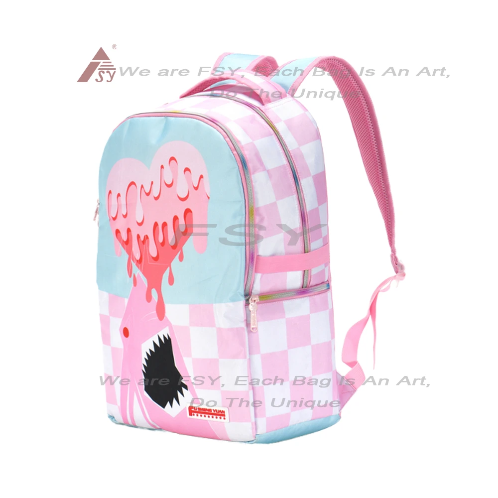Fsy Lovely-shark Pink Student Backpack Foe Female Custom Logo Print School Backpack Leisure Travel Backpacks Laptop Lightweight 1