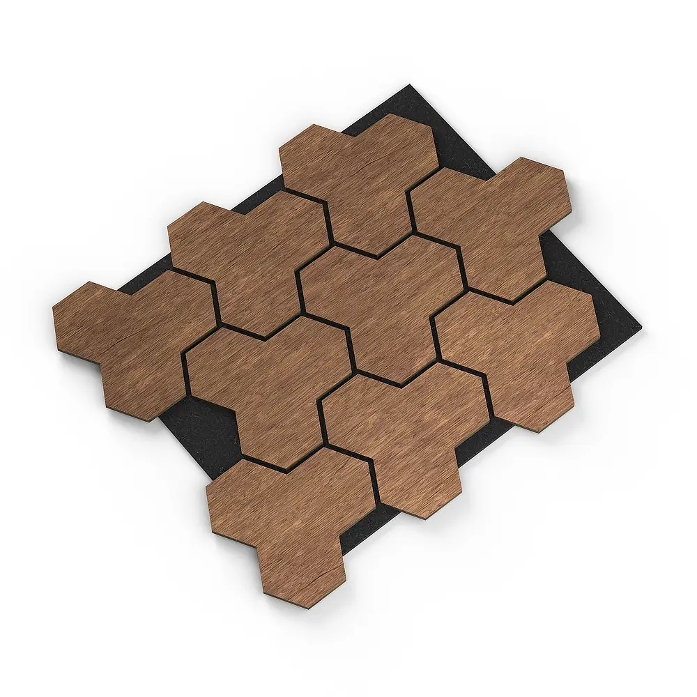 Armor Wall Panel with Felt Acoustic Panel, Wood Veneer, and Wooden Slats 1