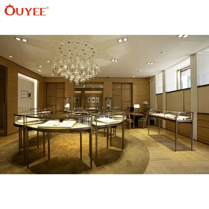 Vetrina espositiva per gioielli con specchio in oro e diamanti, ideale per negozi. 1