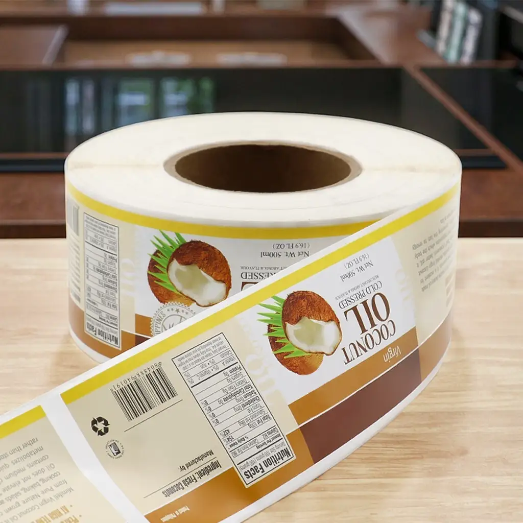 Etichette nutrizionali personalizzate per olio di cocco, adatte a barattoli, bottiglie e bustine. 1