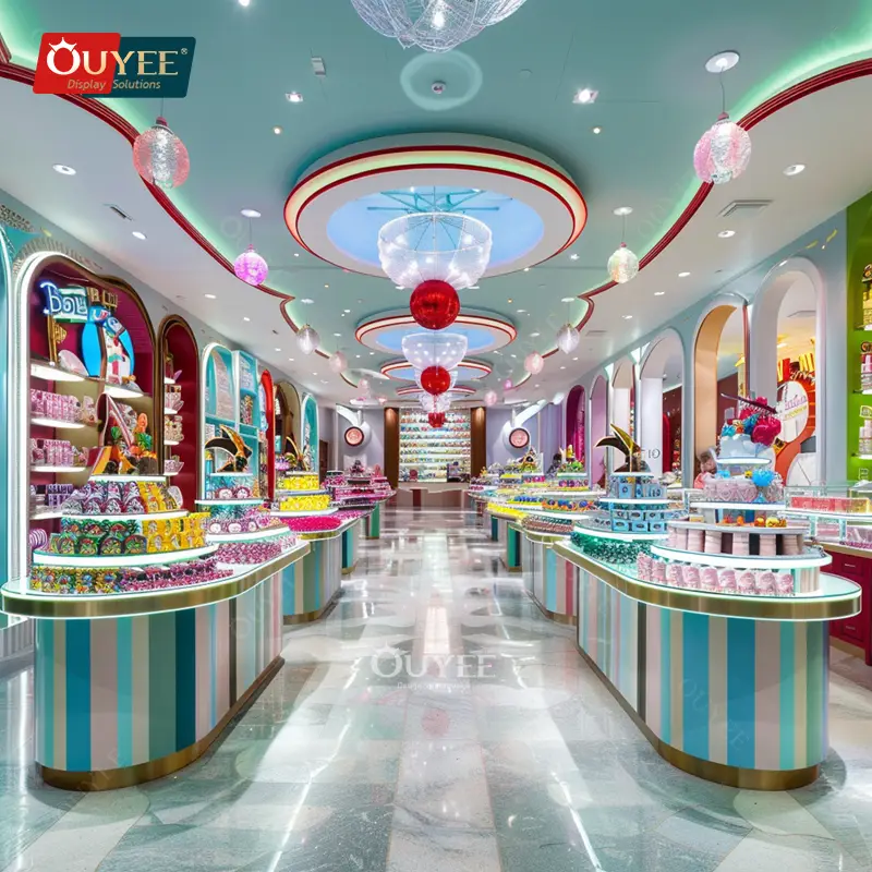 Ladeneinrichtung für Süßwarenläden: Schokoladenglastheke &amp; Kuchentisch 1