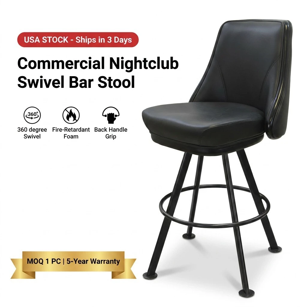 Commercial Nightclub Swivel Bar Stool, Heavy-Duty Steel, Black PU 1