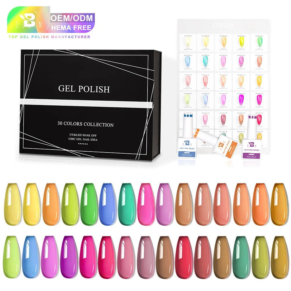 Coffret de 30 vernis à ongles gel transparents, nude et violets Bozlin, avec effet UV. 1