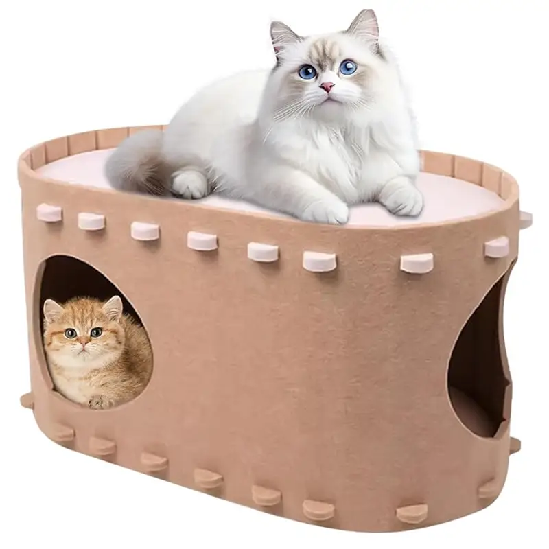 سرير كهف للقطط مصنوع من البلاستيك اللبادي عازل للصوت، صديق للبيئة 1