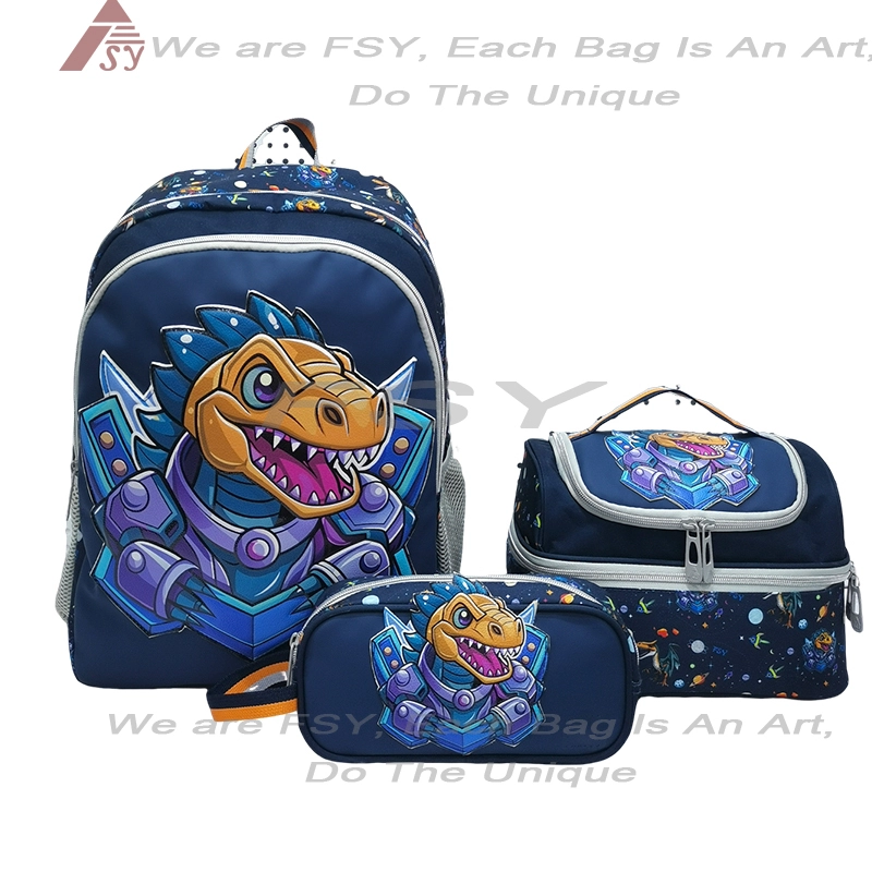 Wholesale Cute Custom Kids Cartoon Dinosaur School Bags With Lunch Pencil Bag For Children Boy's Student Backpack 3 Pieces Set 1