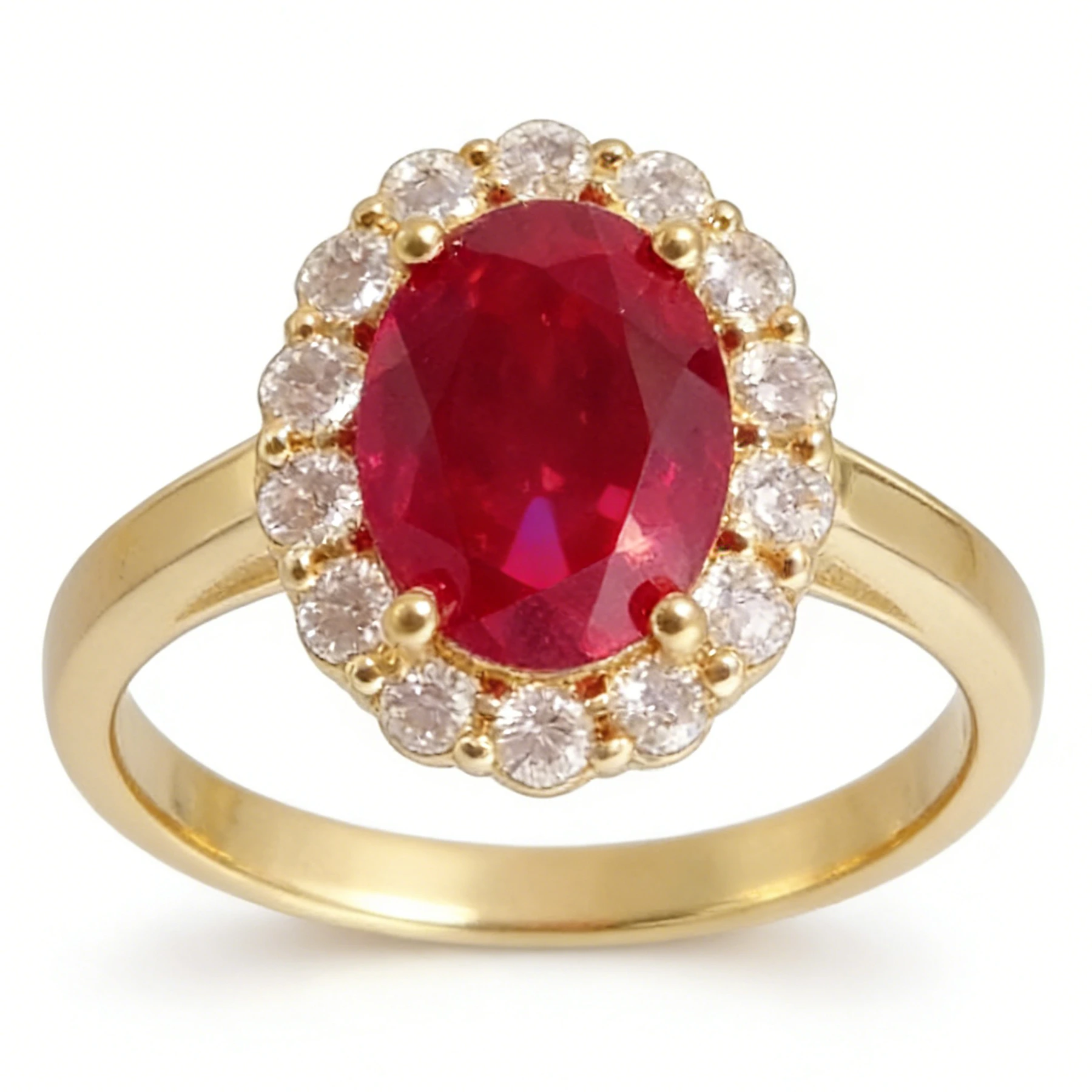 14k Yellow Gold Oval Red Ruby Halo Ring Natural Diamond Engagement Promise Ring For Women 1