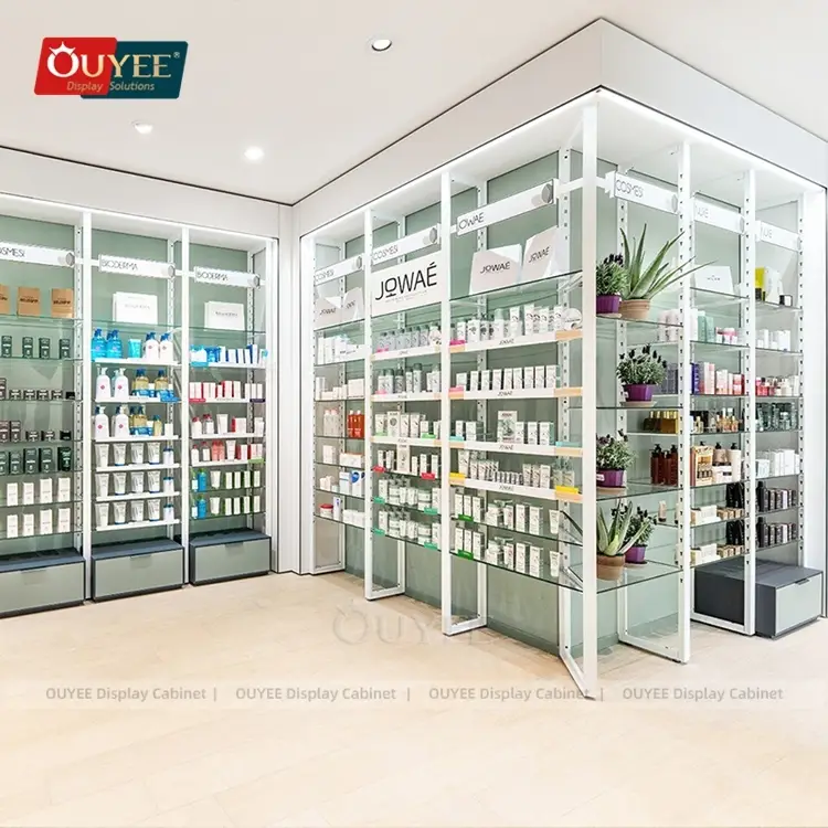 Prateleira de farmácia ecológica, portátil, em metal, com iluminação LED. 1