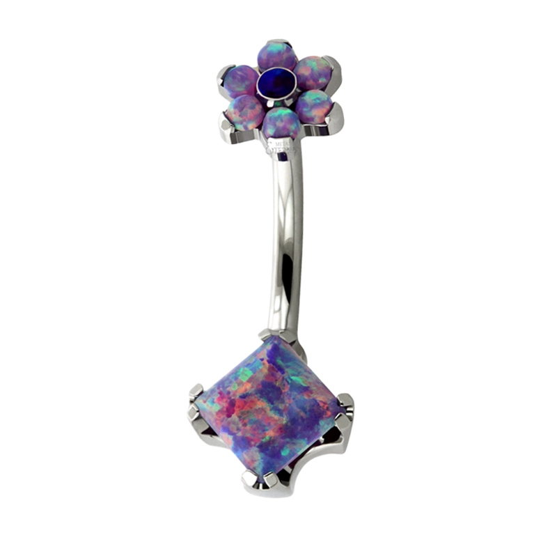 Eternal Metal Implant Grade Titanium Internally Threaded Top Flower Prong Set Opal Cluster Belly Button Rings 1