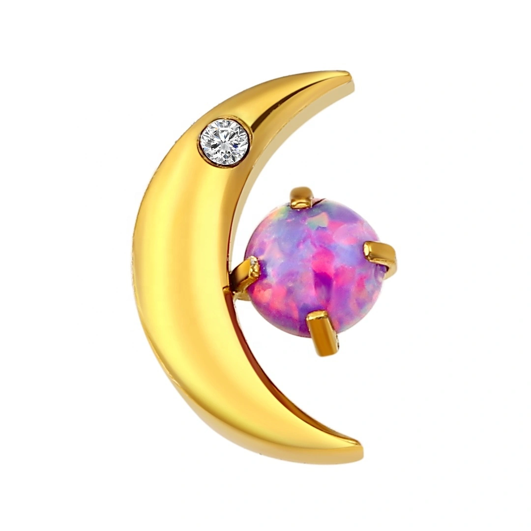 Eternal Metal Astm F136 Titanium Moon Shaped Wtih Opal Stone Threaded Ends Piercing Jewelry 1