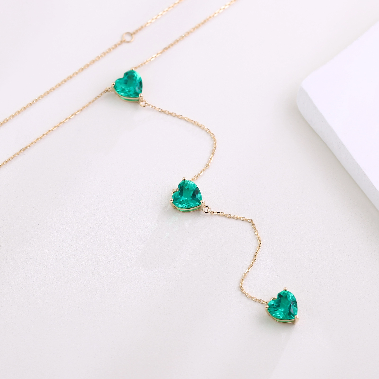 5carat Heart Cut Green Lab Emerald Body Necklace In 10k Yellow Fancy Sweater Chain 66cm Length Long Diamond Chain Necklace 1