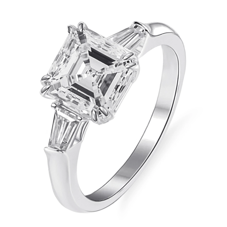 Bague en or blanc 14 carats avec moissanite taille Asscher de 3,5 carats, cadeau de Noël. Bague en or couleur moissanite. 1