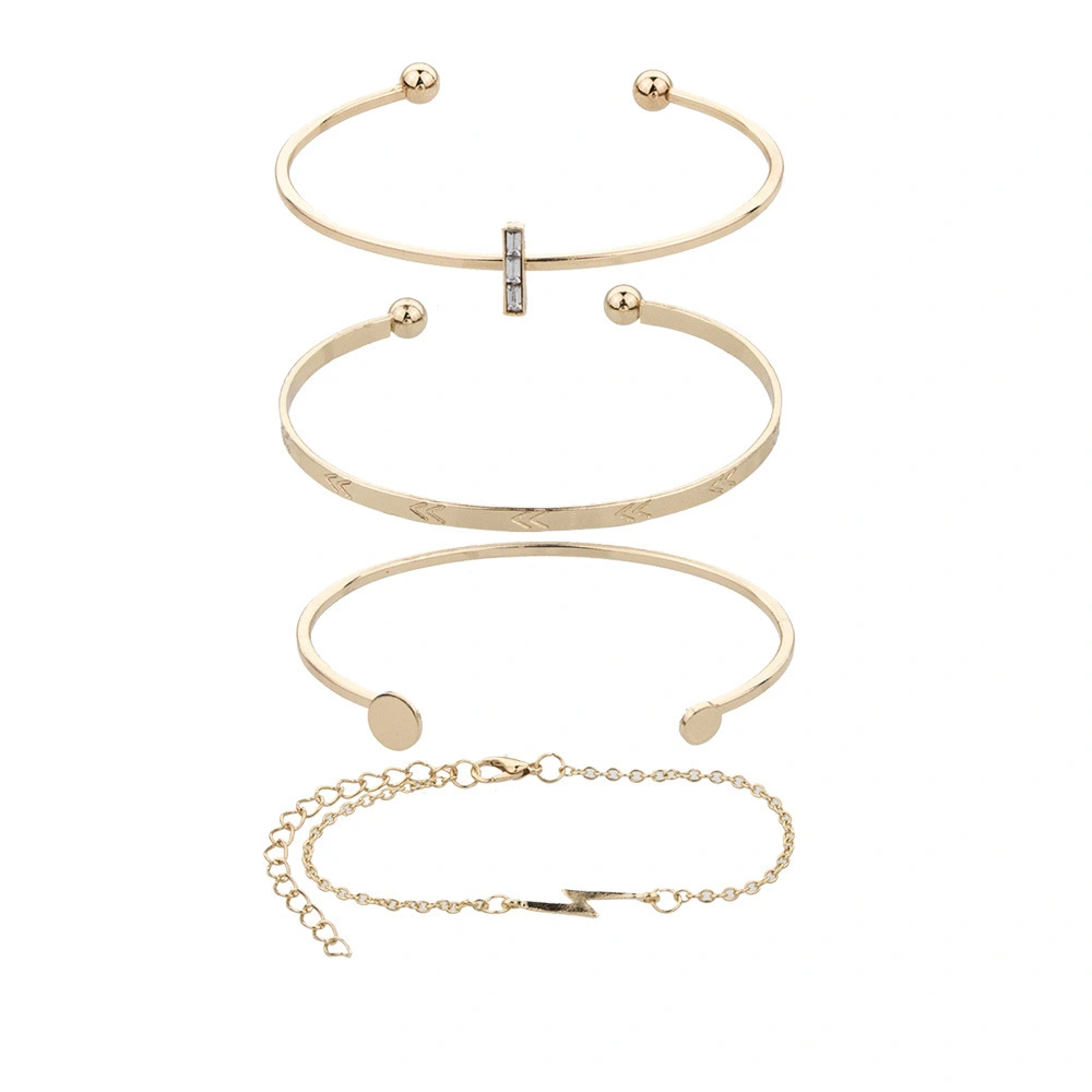 Wholesale 4 Pcs/set Fashion Lightning Crystal Open Gold Color Bracelet Set Women Jewelry Geometric Bracelet For Girl Women 1