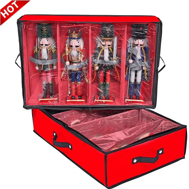 Foldable Fabric Christmas Figures Baubles Storage Box with Dividers 1
