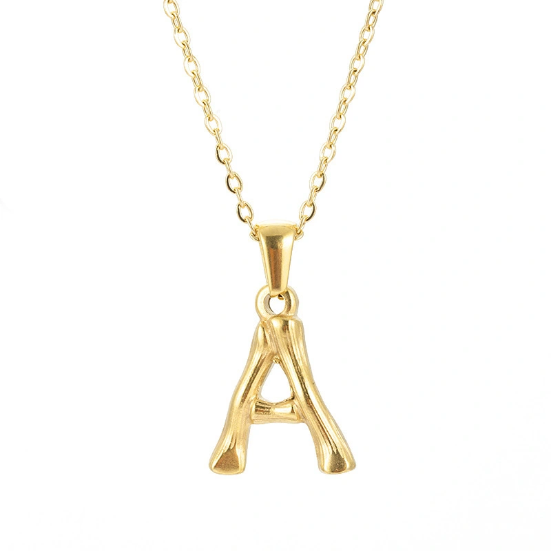 Hip-hop Texture Letter Necklace Stainless Steel Plated Mini 26 Letter Initial Necklace For Women 1
