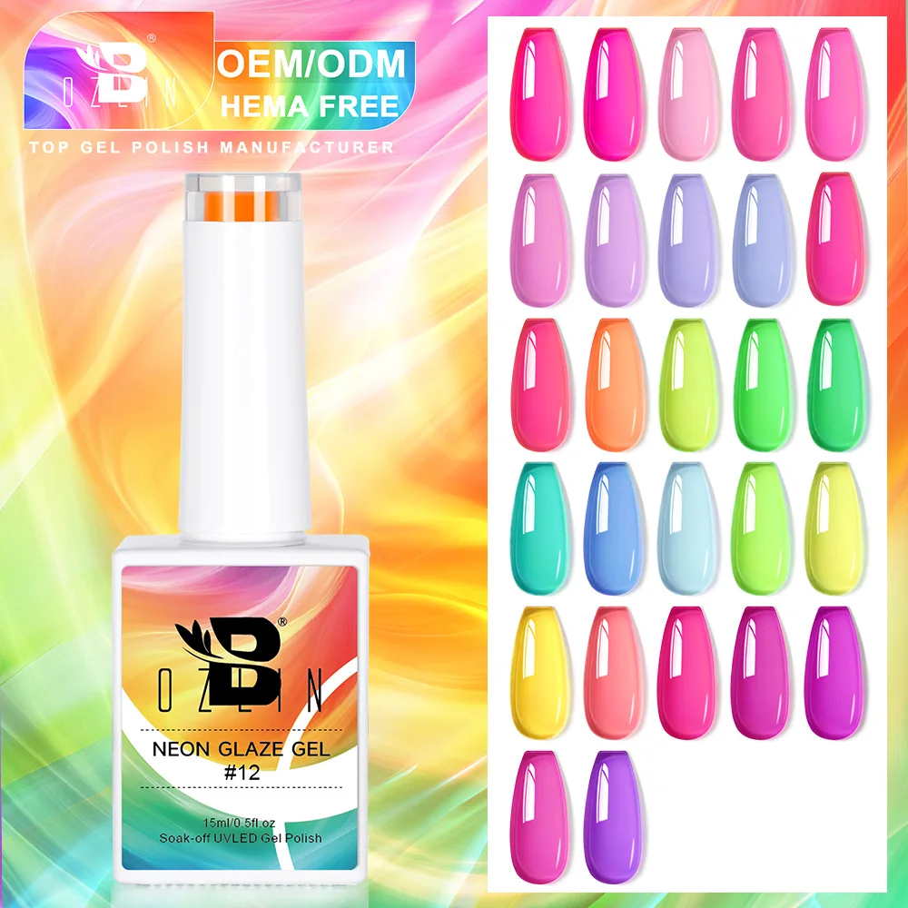 Bozlin High Shiny Neon Jelly Gel Polish 15ml Hema Free UV Translucent Gel 1