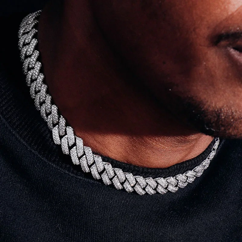 Provence 925 Sterling Silver Hip Hop Fine Jewelry Vvs Moissanite Diamond Cuban Chain Necklace 1