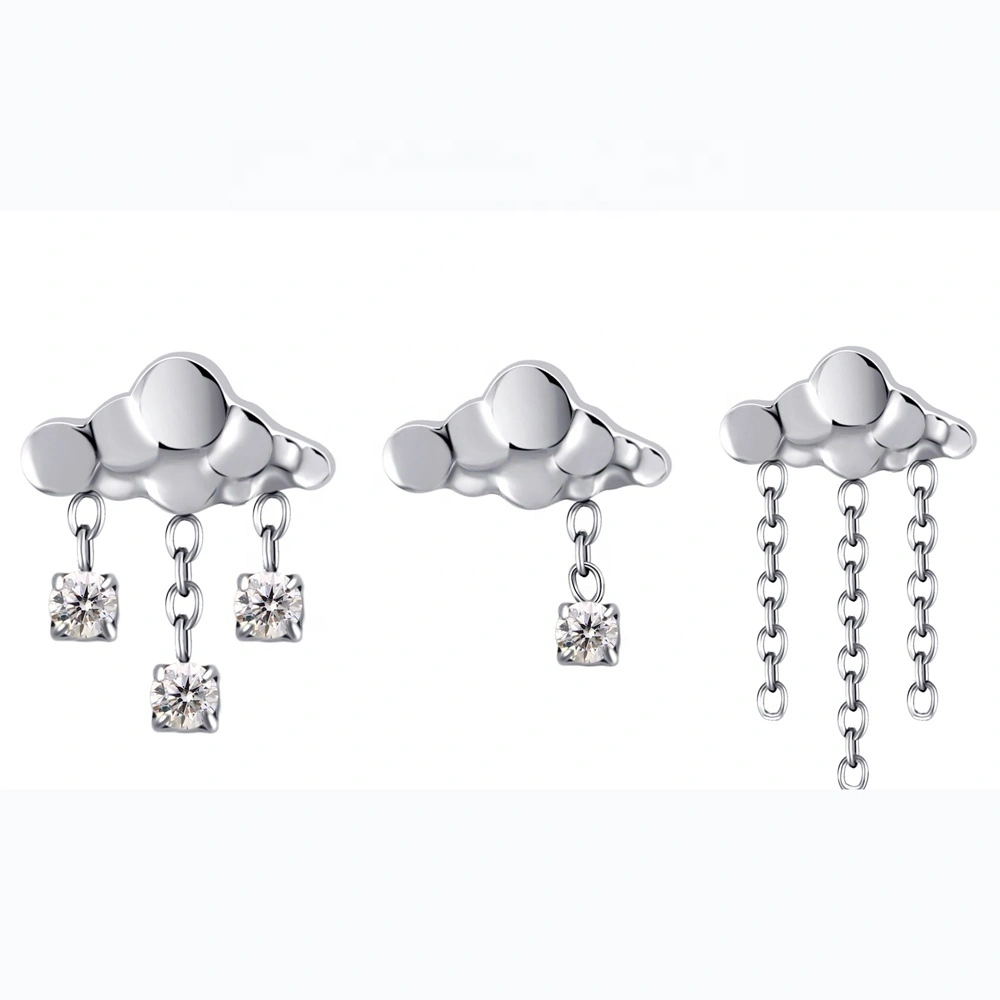 Eternal Metal Cloud Shaped Titanio Piercing Internally Threaded Ends With Dangling Clear Cz On Chain 1
