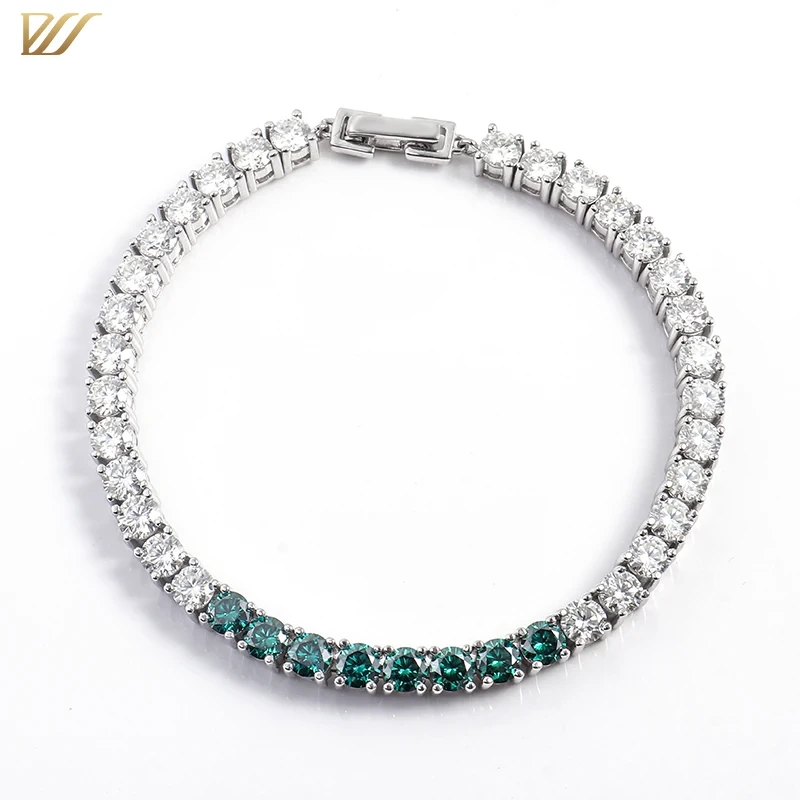 925 Sterling Silver 3ct Small Round Moissanite Diamond Fancy Chain Bracelet For Girls 1