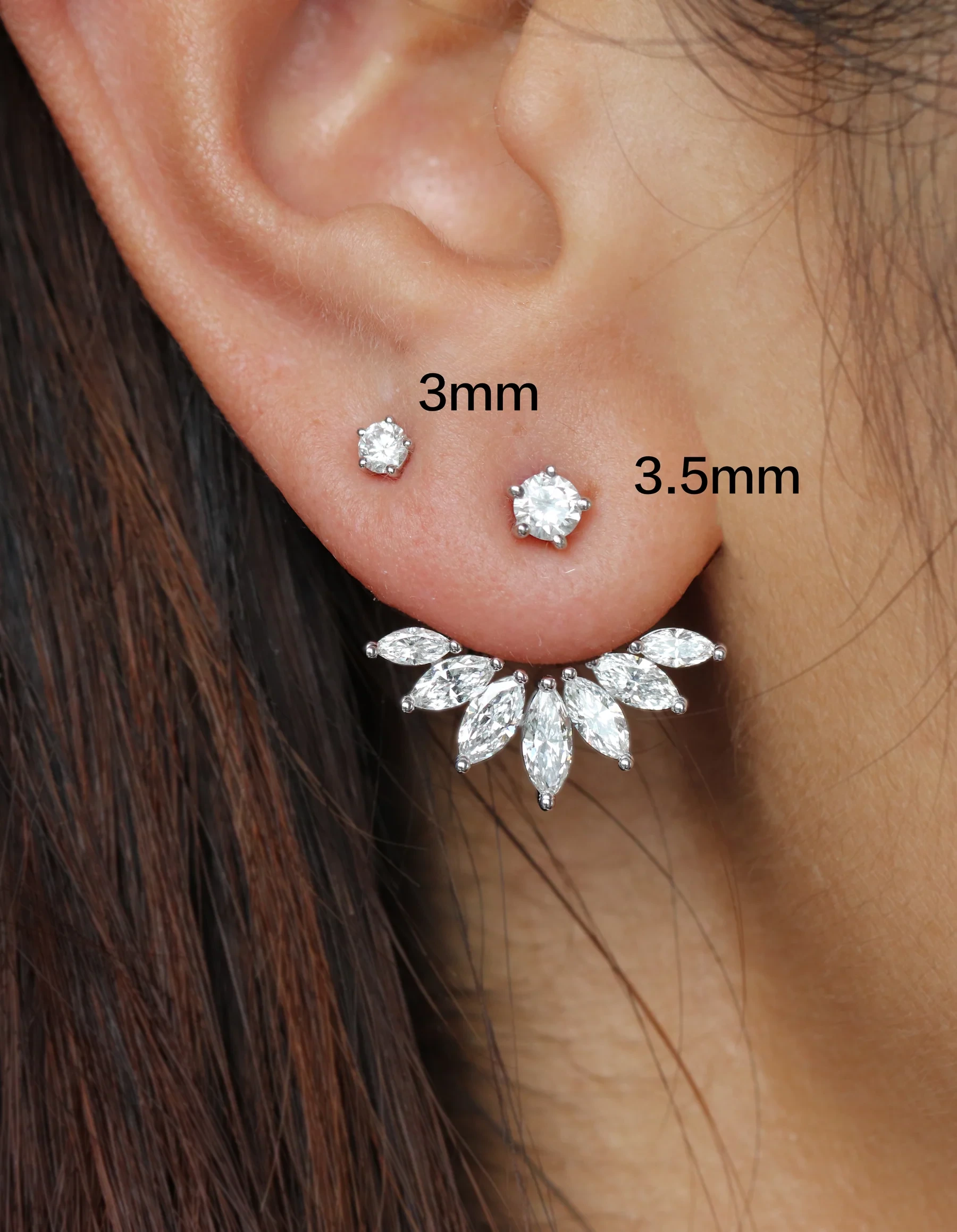 Laboratorio de regalos de Navidad Pendientes de diamantes en chaquetas de orejas de oro blancas de 14k Ronda & Marquesa Diamante VVS1 Pendientes de mujeres 1