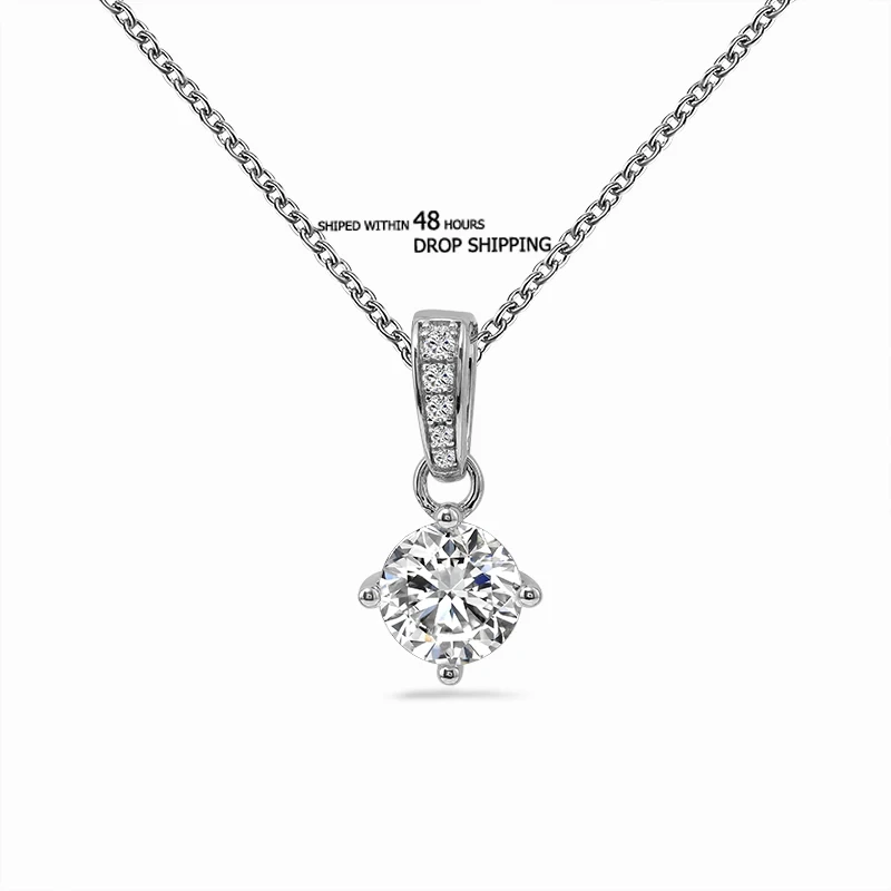 Can Be Shipped Within 48 Hours 1 Carat 6.5mm Round Cut Moissanite Pendant Necklace 925 Silver Chain Ladies Gift 1